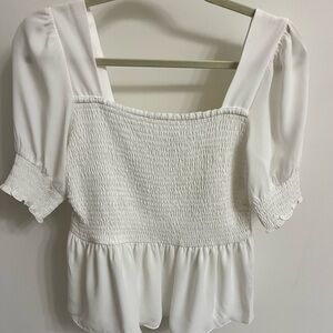 Elegant White Smocked Women's Top